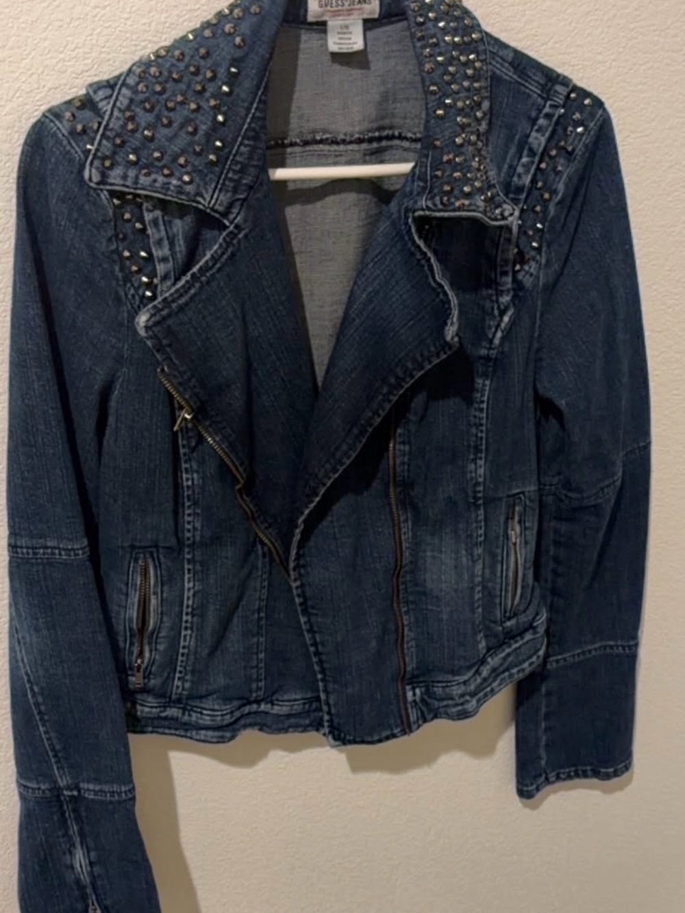 GUESS Dark Blue Studded Denim Moto Jacket